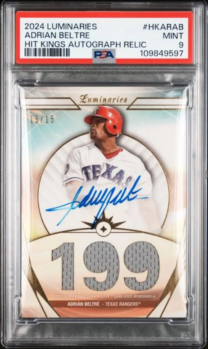 Autographed Adrian Beltre baseball card from 2024 Topps Luminaries series in PSA 9 Mint