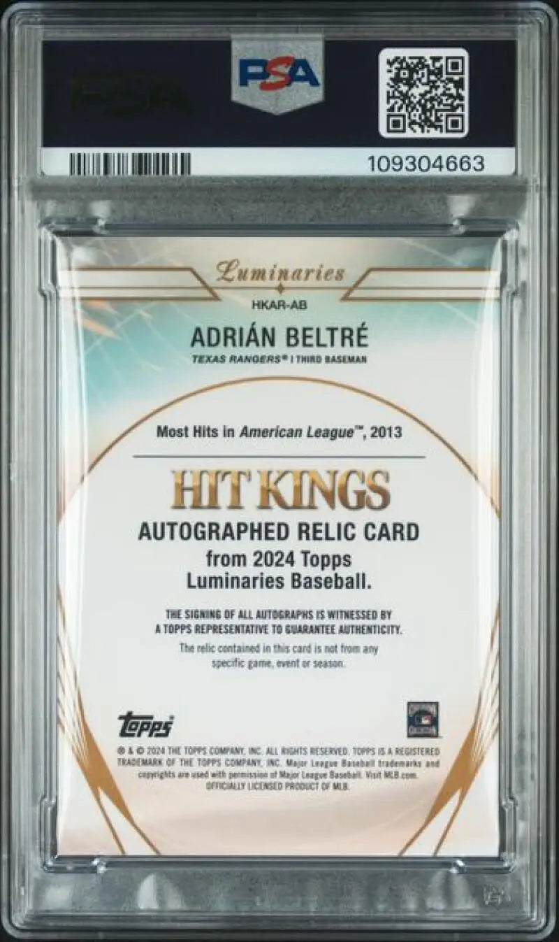 Graded Adrian Beltré Texas Rangers baseball card from 2024 Topps Luminaries series