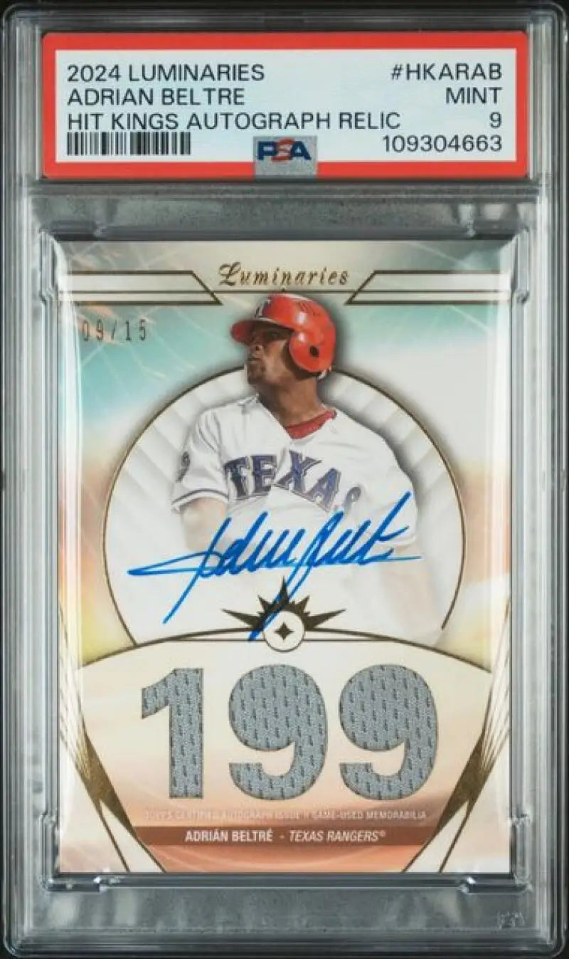Autographed Adrian Beltre Texas Rangers baseball card from 2024 Topps Luminaries series
