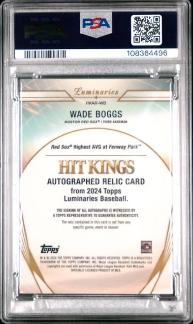 Wade Boggs autographed relic card from 2024 Topps Luminaries, Boston Red Sox gem mint