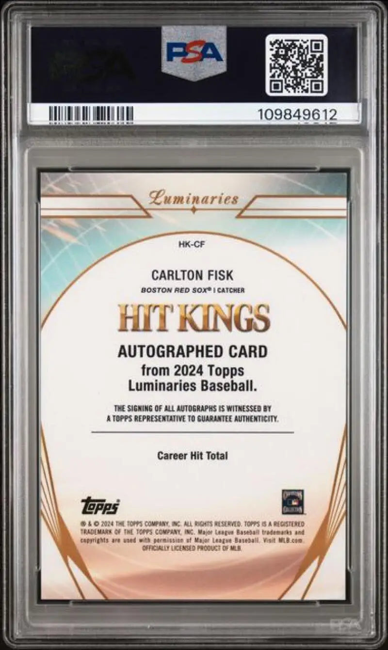 Carlton Fisk autographed Boston Red Sox baseball card from 2024 Topps Luminaries