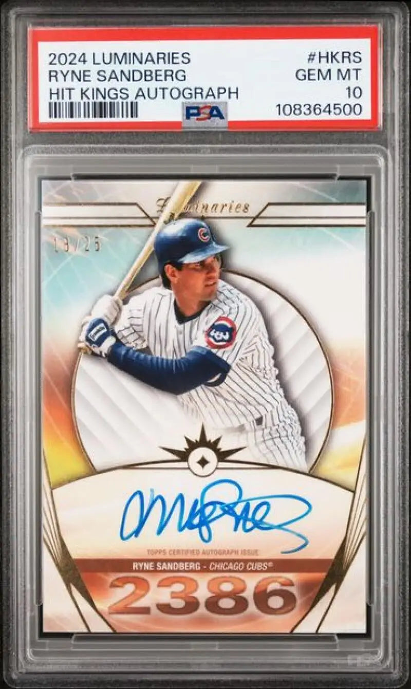 2024 Topps Luminaries #HKRS Ryne Sandberg PSA 10 GEM MINT Auto 18/25 Chicago Cubs Baseball Card