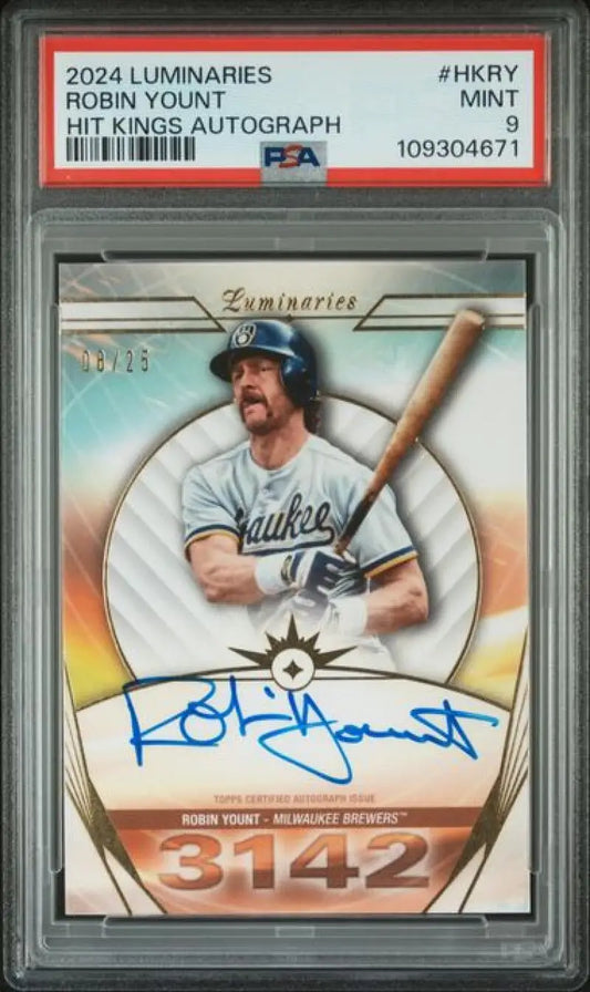Autographed Robin Yount Milwaukee Brewers baseball card from 2024 Topps Luminaries series