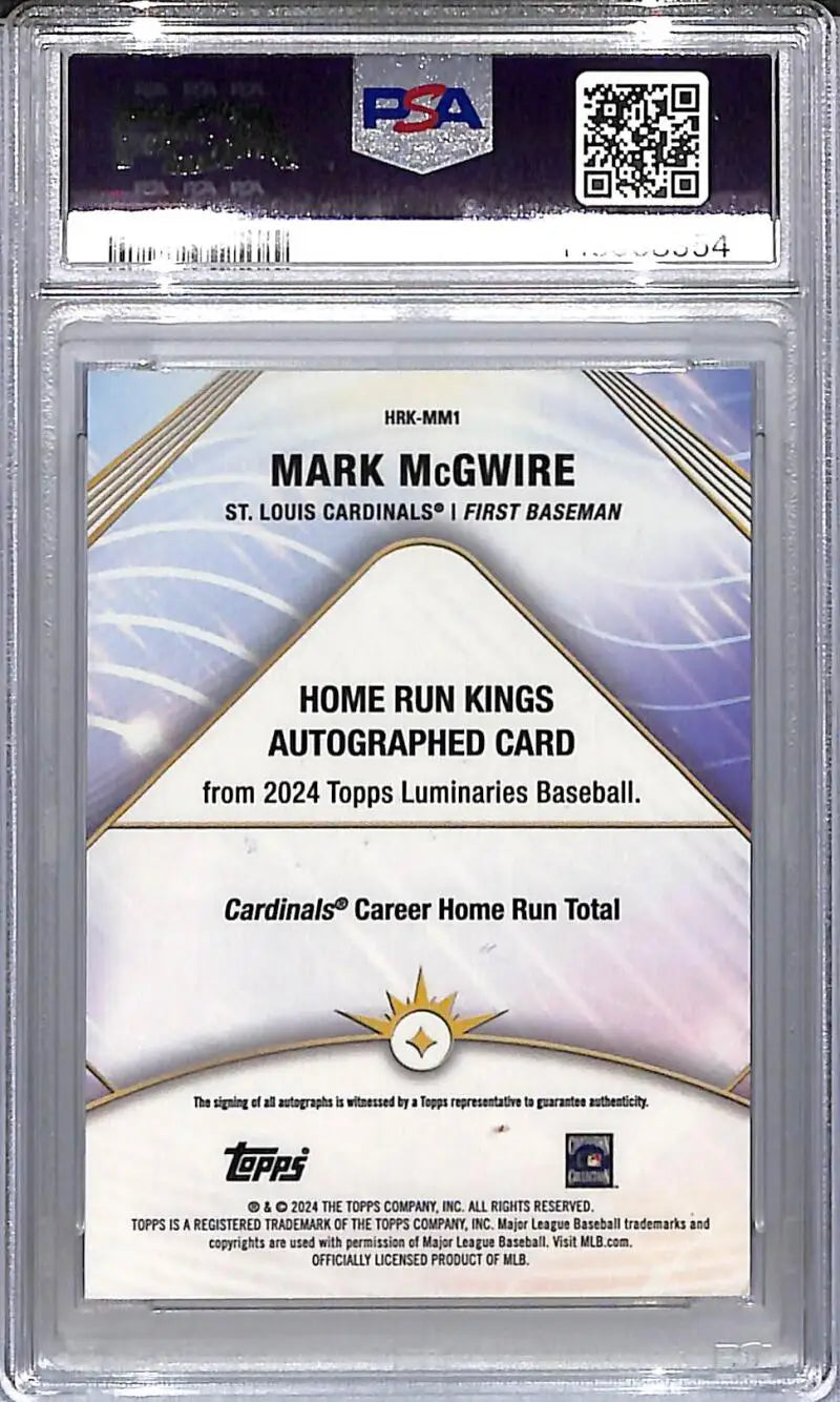 Autographed Mark McGwire baseball card from 2024 Topps Luminaries Home Run Kings series