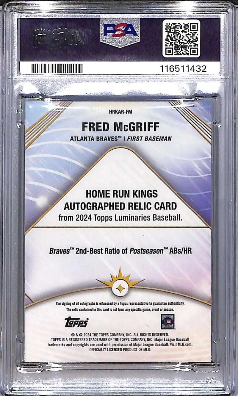 2024 Topps Luminaries Home Run Kings Blue #HRKAR-FM Fred McGriff PSA 9 MINT MEM Auto 3/10 Atlanta Braves