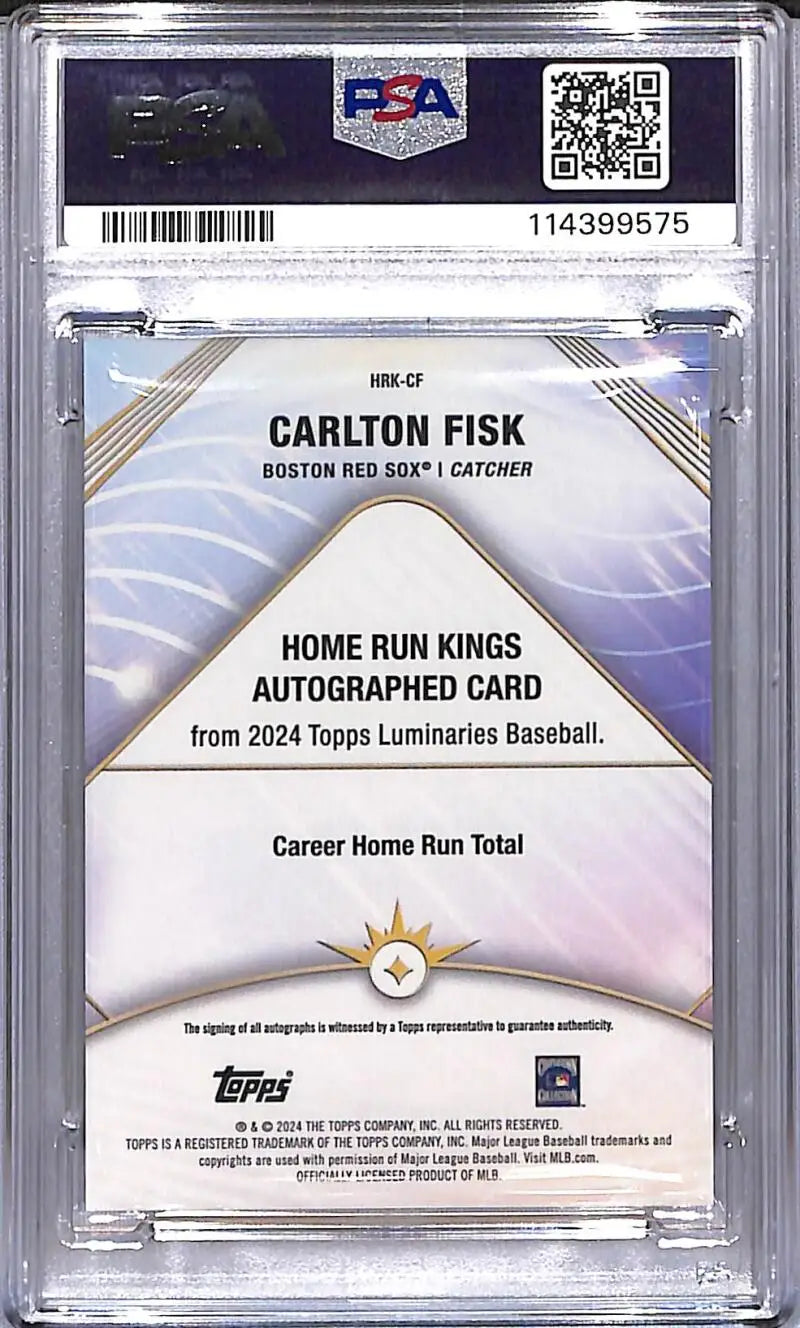 Graded Carlton Fisk autographed baseball card from Topps Luminaries Home Run Kings series
