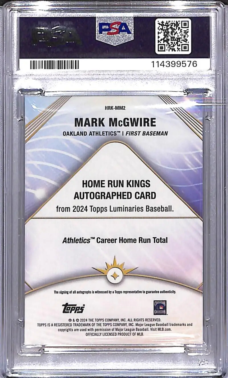 Graded Mark McGwire home run baseball card from 2024 Topps Luminaries Home collection