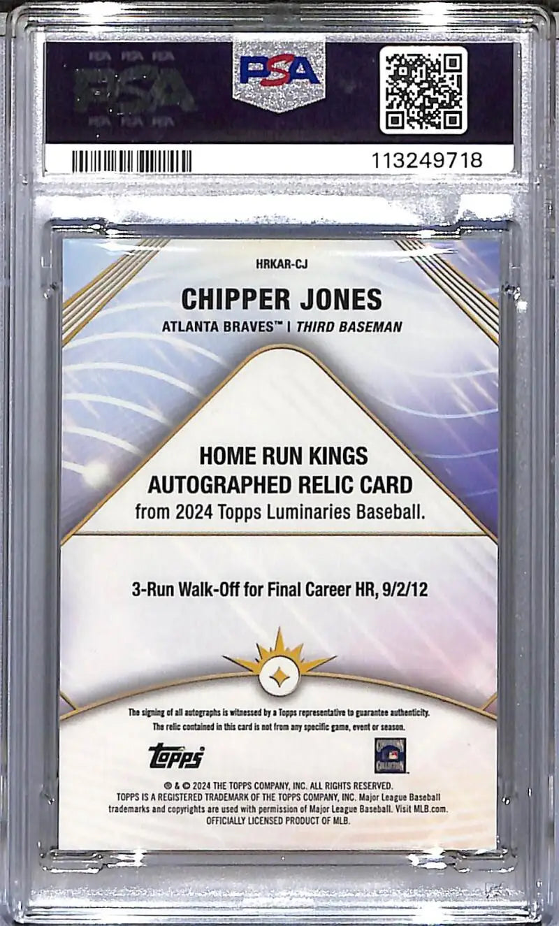 Chipper Jones autographed relic card from 2024 Topps Luminaries Home Run Kings