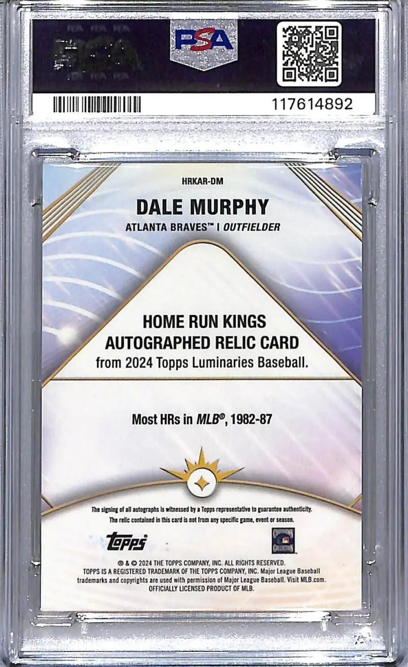 Graded Dale Murphy autographed relic card from 2024 Topps Luminaries Home Run Kings