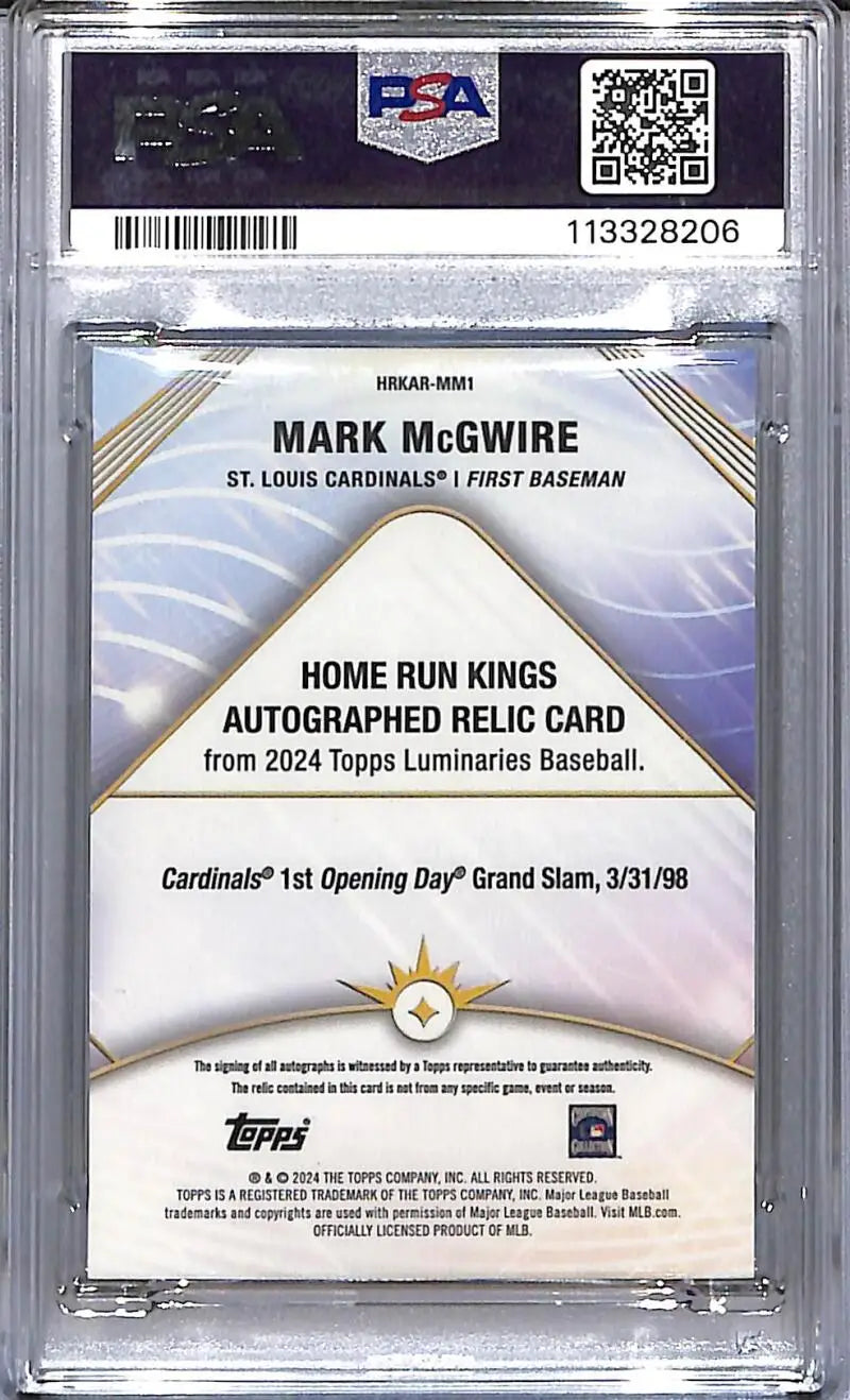 Graded Mark McGwire baseball card from 2024 Topps Luminaries Home Run Kings series