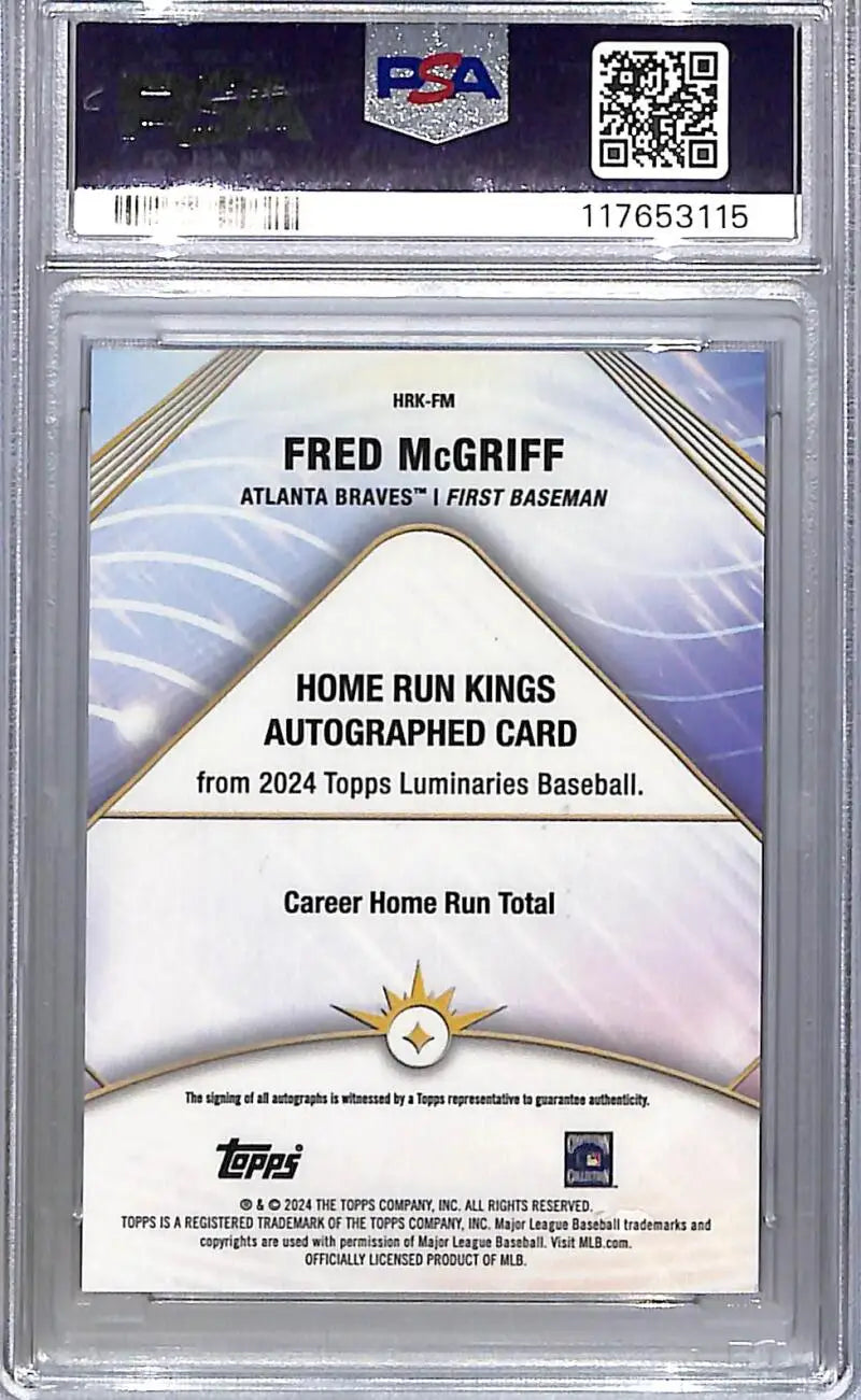 Graded Fred McGriff baseball card Atlanta Braves 2024 Topps Luminaries GEM MINT auto