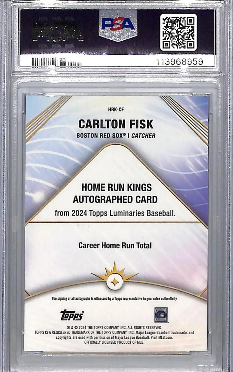 Graded Carlton Fisk baseball card from 2024 Topps Luminaries Home Run Kings series