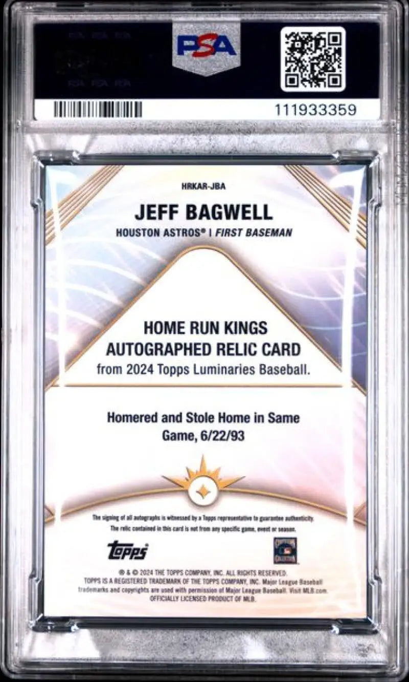 Jeff Bagwell autographed relic card from 2024 Topps Luminaries Home Run Kings series