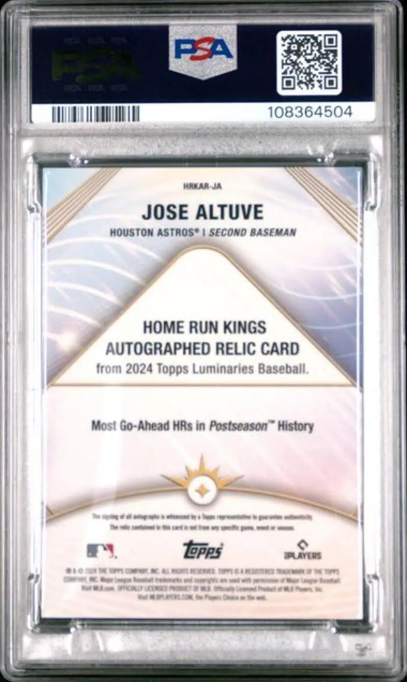 Graded Jose Altuve baseball card in Gem Mint condition, 2024 Topps Luminaries