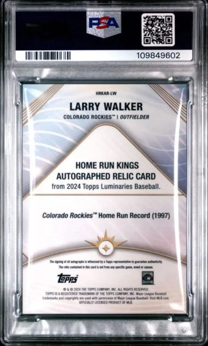 Graded Larry Walker baseball card from 2024 Topps Luminaries, PSA 10 GEM MINT auto