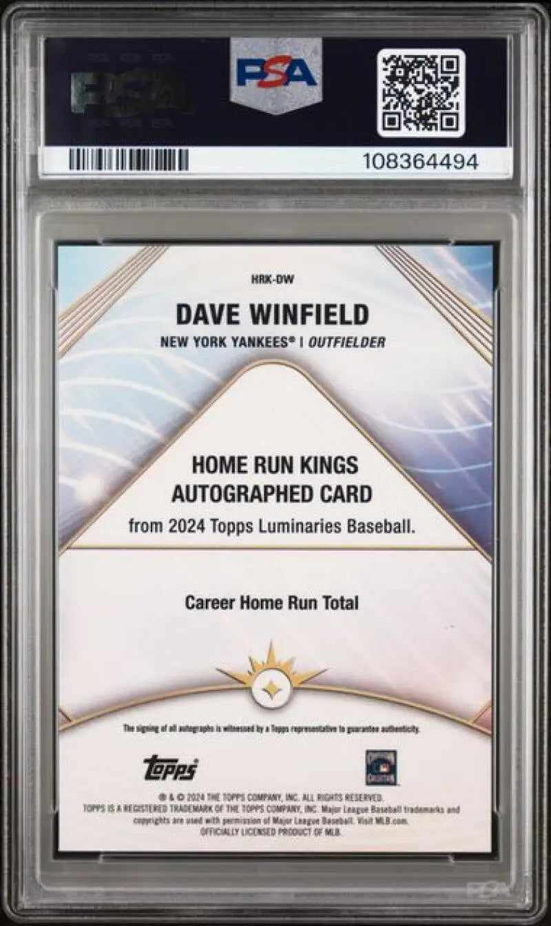 Graded Dave Winfield autographed baseball card for New York Yankees collectors