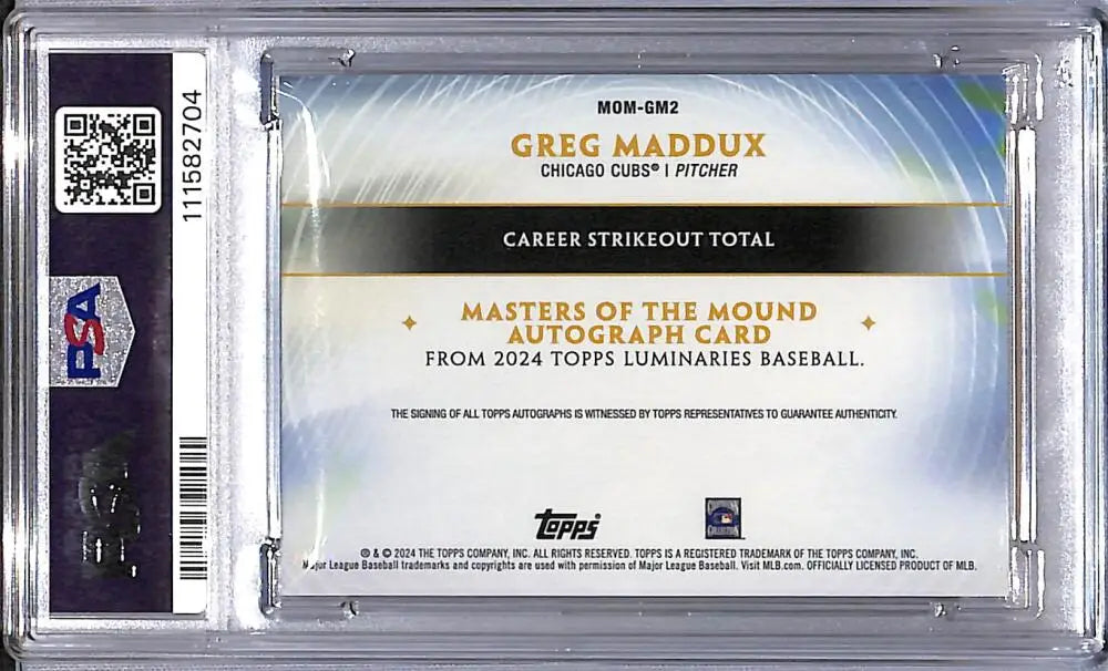 Greg Maddux 2024 Topps Luminaries Baseball card Chicago Cubs PSA 9 MINT Auto