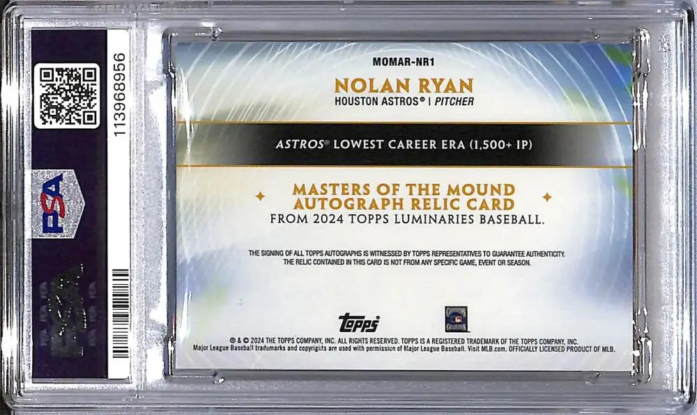Graded Nolan Ryan baseball card from Topps Luminaries Houston Astros series