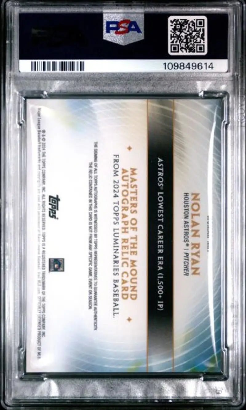 Graded Nolan Ryan baseball card featuring Houston Astros memorabilia from 2024 Topps Luminaries