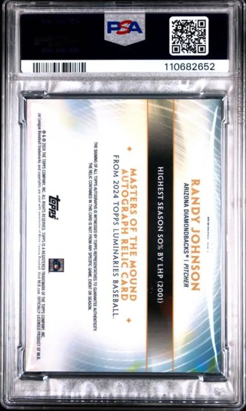Randy Johnson baseball card in PSA case with gem mint and mem auto labels