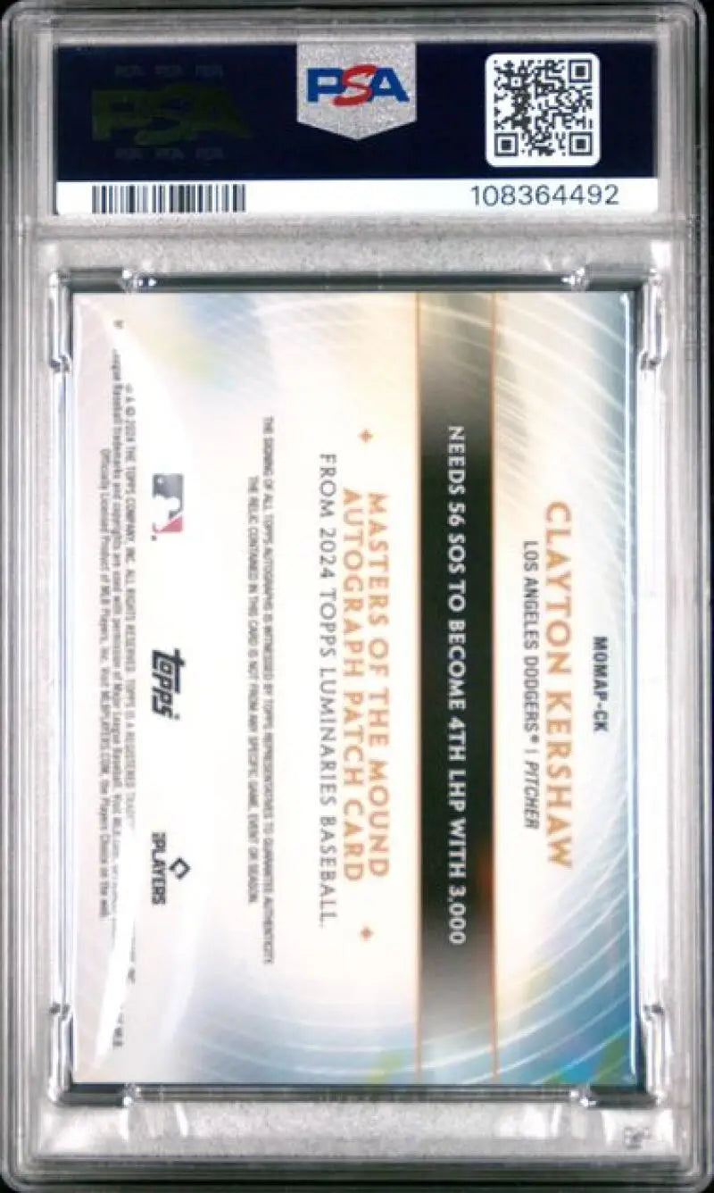 PSA-graded Clayton Kershaw autograph patch card from Topps Luminaries Baseball Card