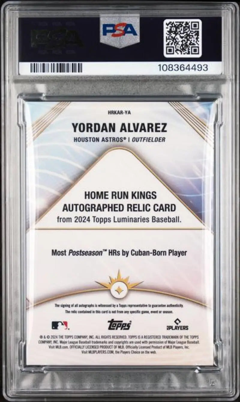 Graded Yordan Alvarez 2024 Topps Luminaries PSA 10 GEM MINT Houston Astros Baseball Card