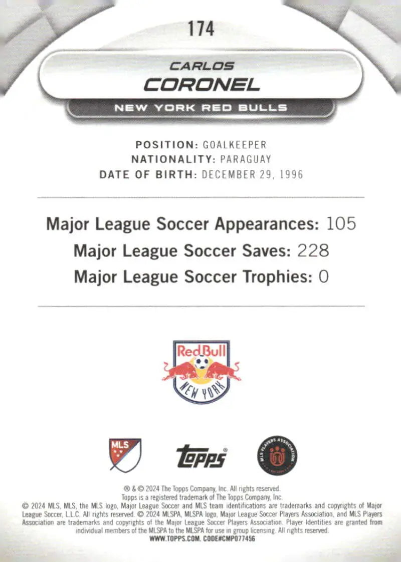 2024 Topps MLS Superstars #174 Carlos Coronel NM-MT RC Rookie New York Red Bulls Soccer Card