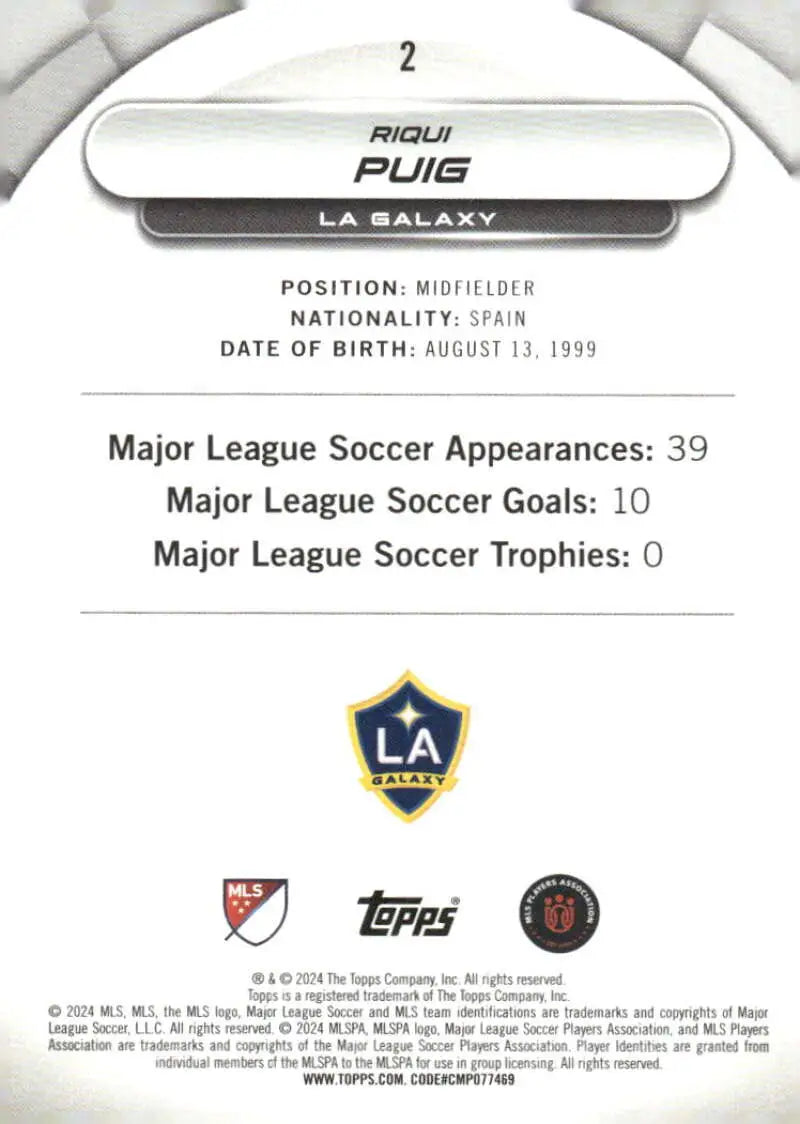 2024 Topps MLS Superstars #2 Riqui Puig NM-MT LA Galaxy Soccer Card