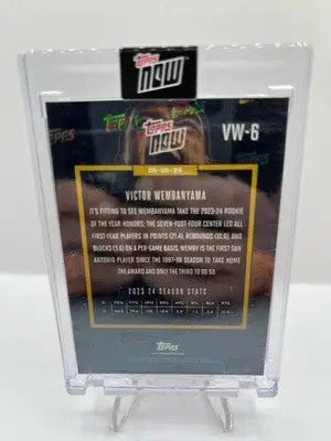 Victor Wembanyama Topps Now basketball card from 2024 set featuring rookie highlight