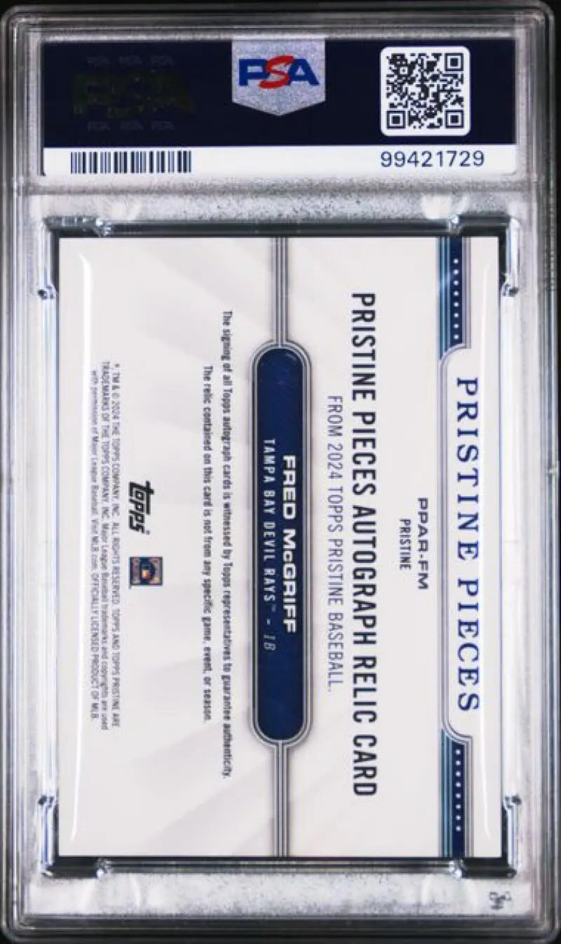 PSA graded 2024 Topps Pristine Fred McGriff Tampa Bay Rays card with blue label strip