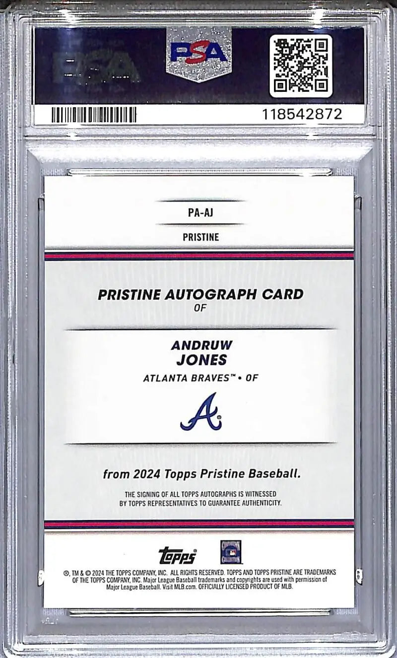 Graded Andruw Jones 2024 Topps Pristine Gold autograph card Atlanta Braves PSA 10