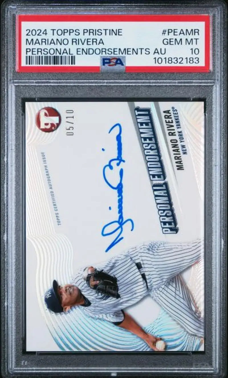 Mariano Rivera autographed baseball card, 2024 Topps Pristine gem mint baseball card