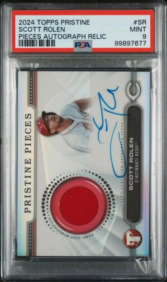 PSA-graded Scott Rolen baseball card with autograph and red jersey relic from Topps Pristine Pieces