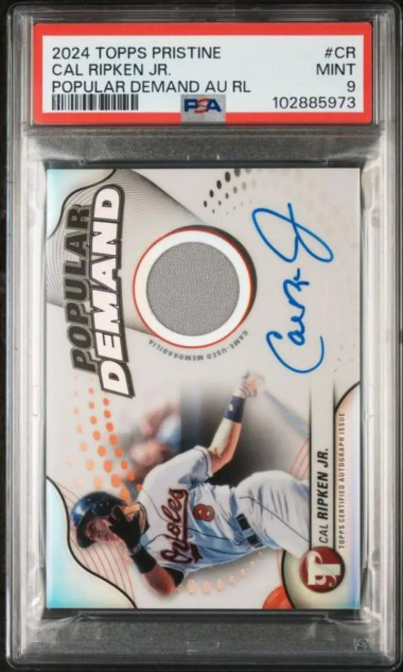 Autographed Cal Ripken Jr baseball card from 2024 Topps Pristine Pop Demand series