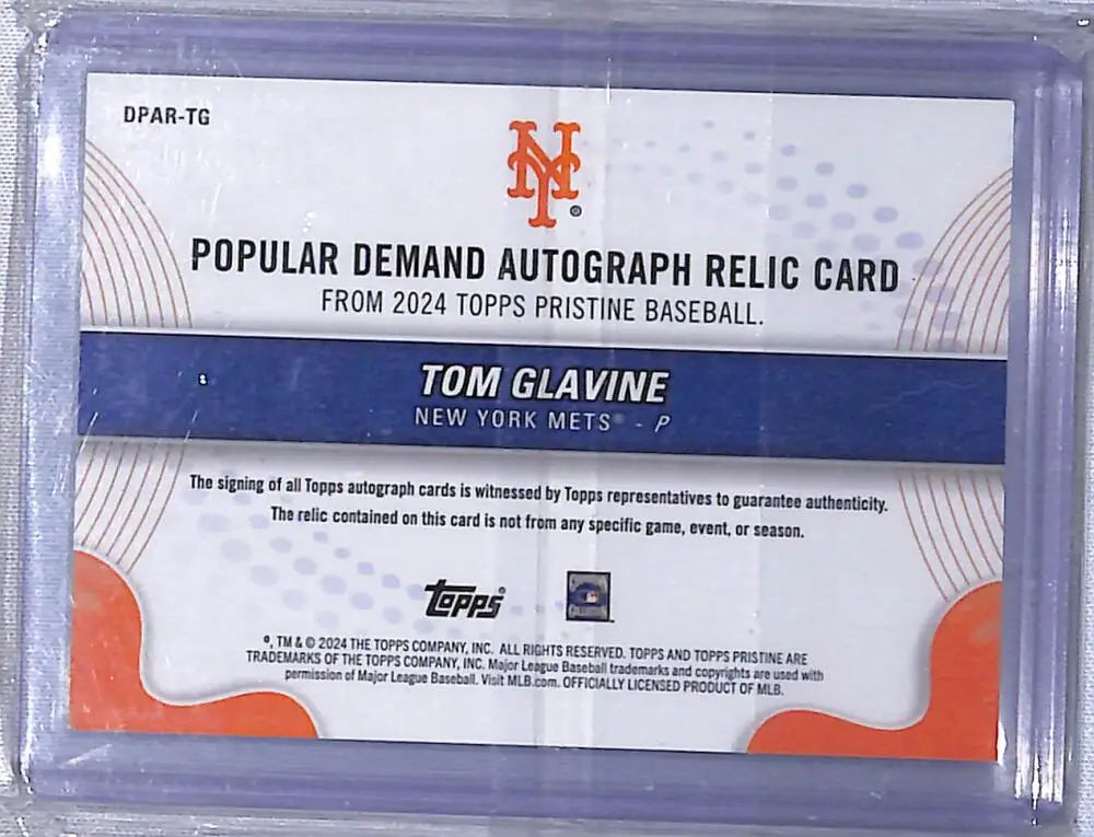 Tom Glavine autograph relic baseball card from Topps Pristine Popular Demand series