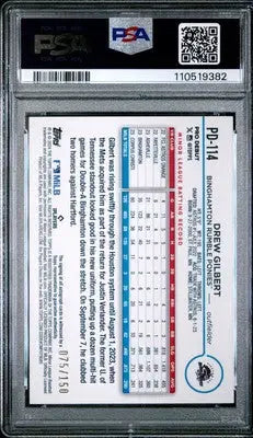 Graded 2024 Topps Pro Debut Drew Gilbert autograph baseball card in protective slab