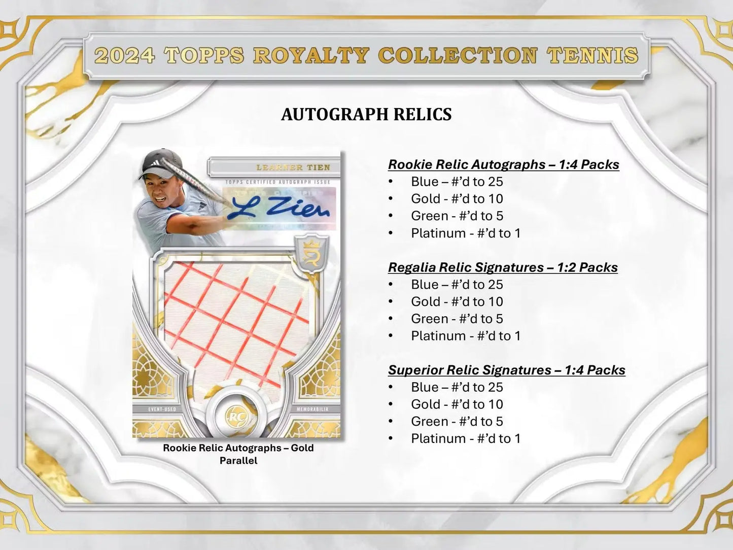 Tennis autograph relic card from 2024 Topps Royalty Collection Tennis Hobby Box