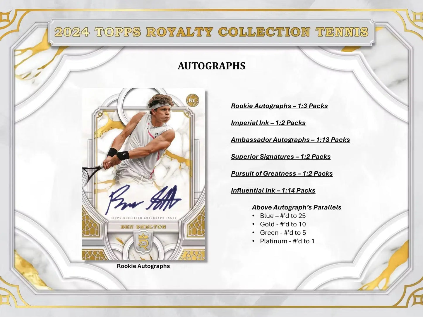 Tennis autograph card from 2024 Topps Royalty Collection Tennis Hobby Box