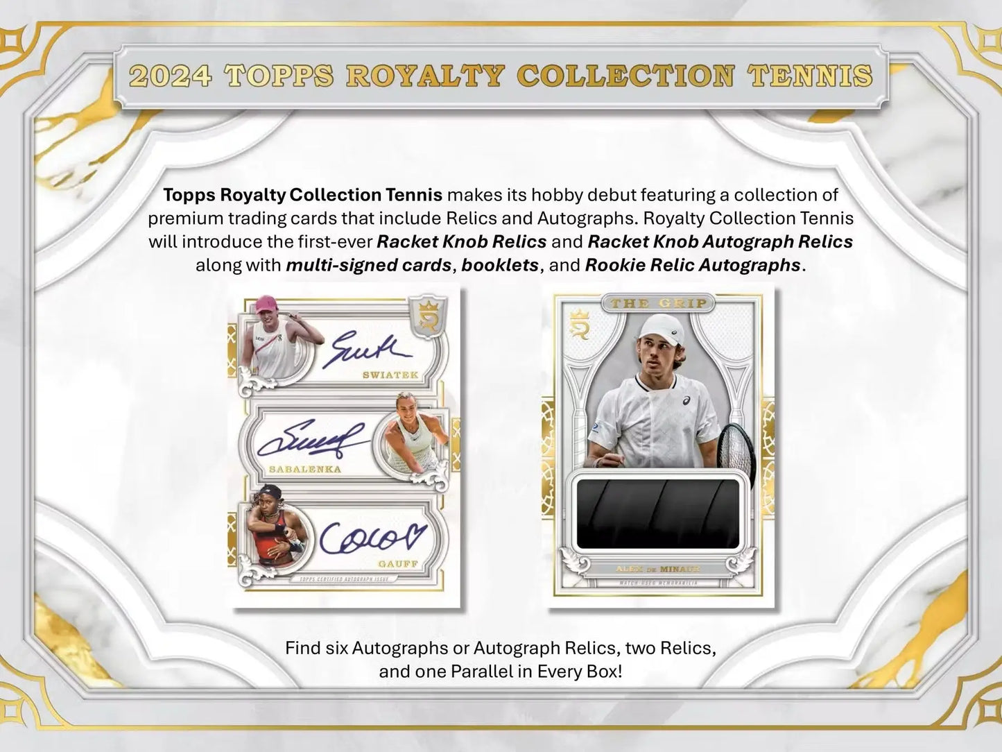 Tennis trading cards from 2024 Topps Royalty Collection Tennis Hobby Box