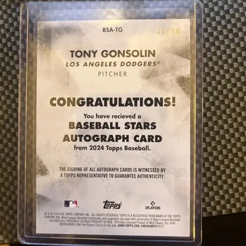 2024 Topps Series 1 Baseball Stars Autographs Gold Tony Gonsolin auto /50 card