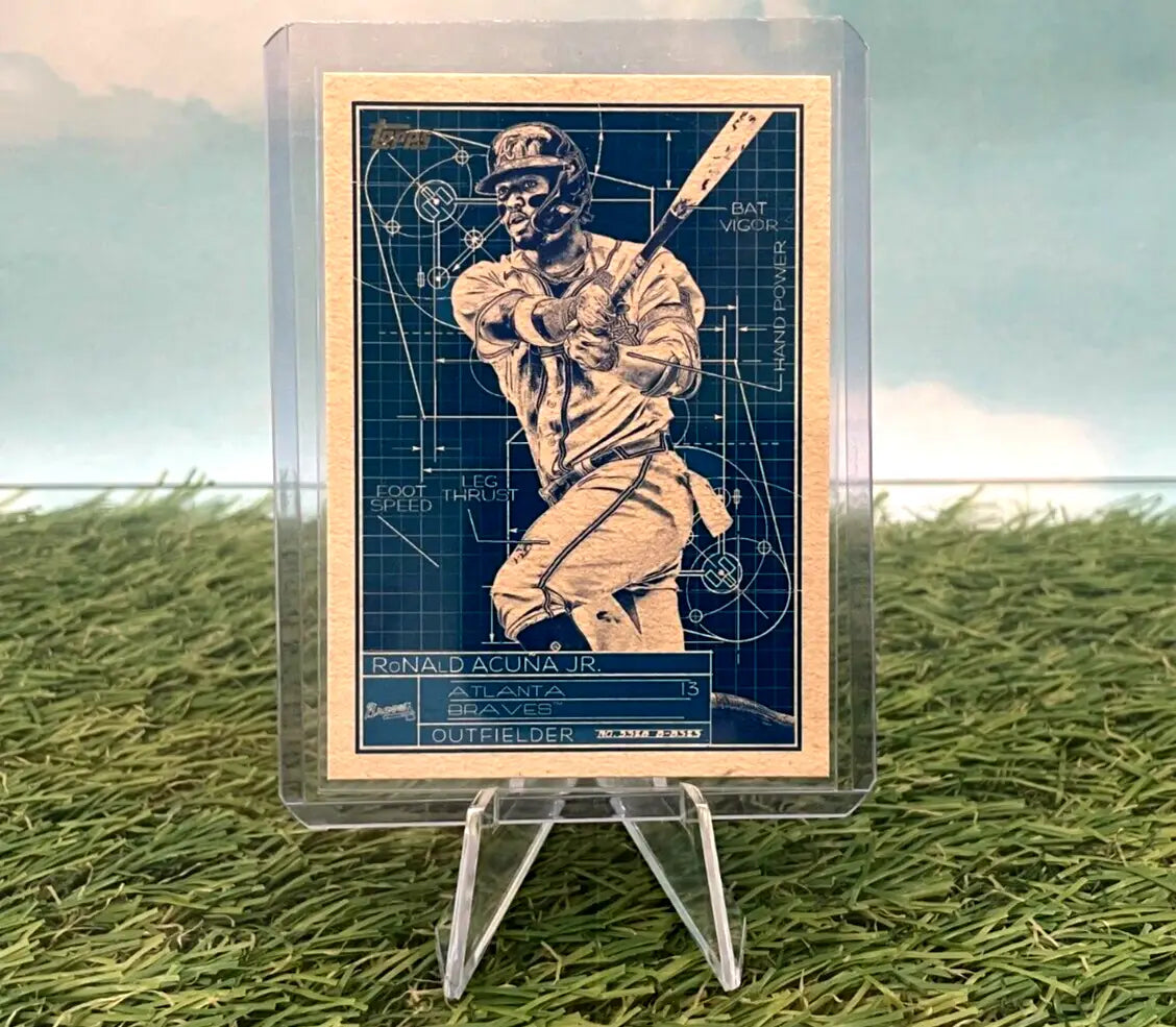 Ronald Acuña Jr. Baseball card in case from Atlanta Braves Superstar Blueprint Series