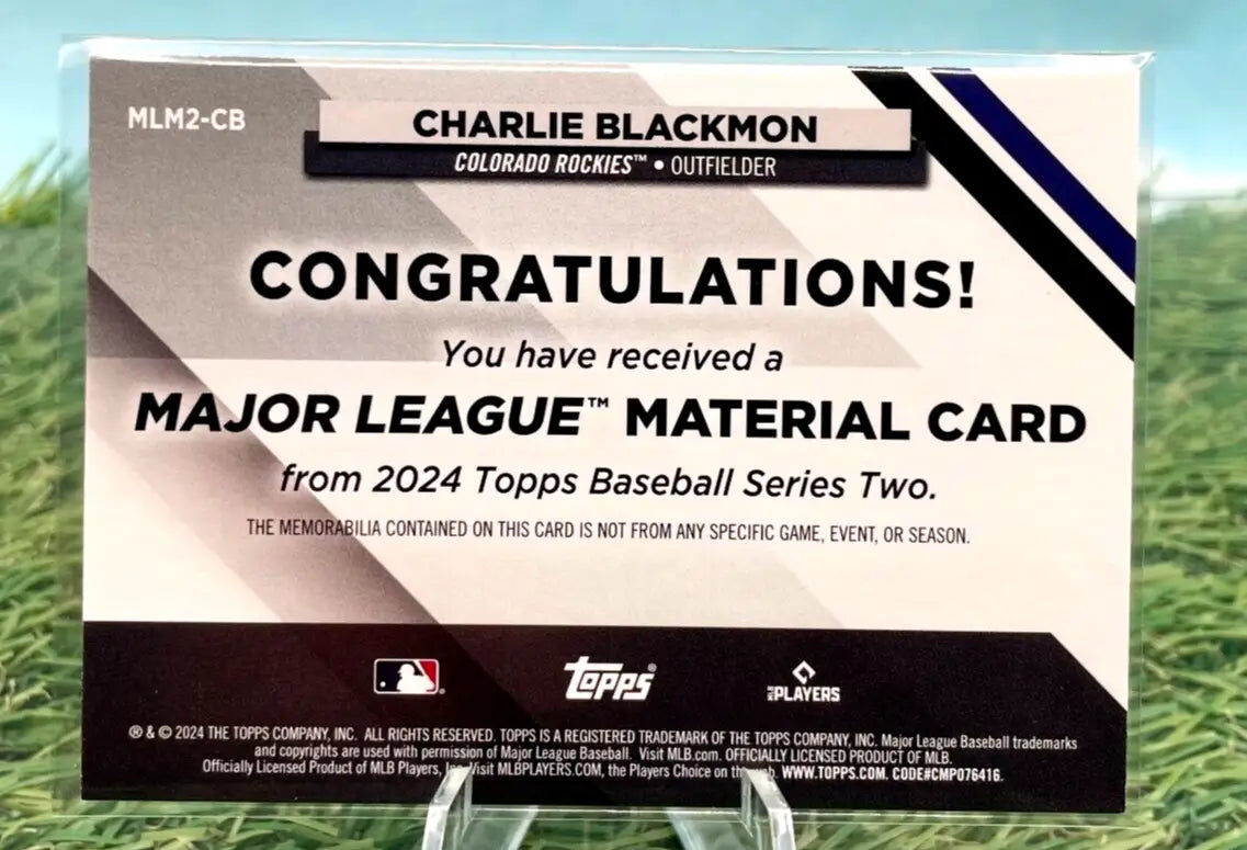 Charlie Blackmon baseball card from 2024 Topps Major League Material Relic series