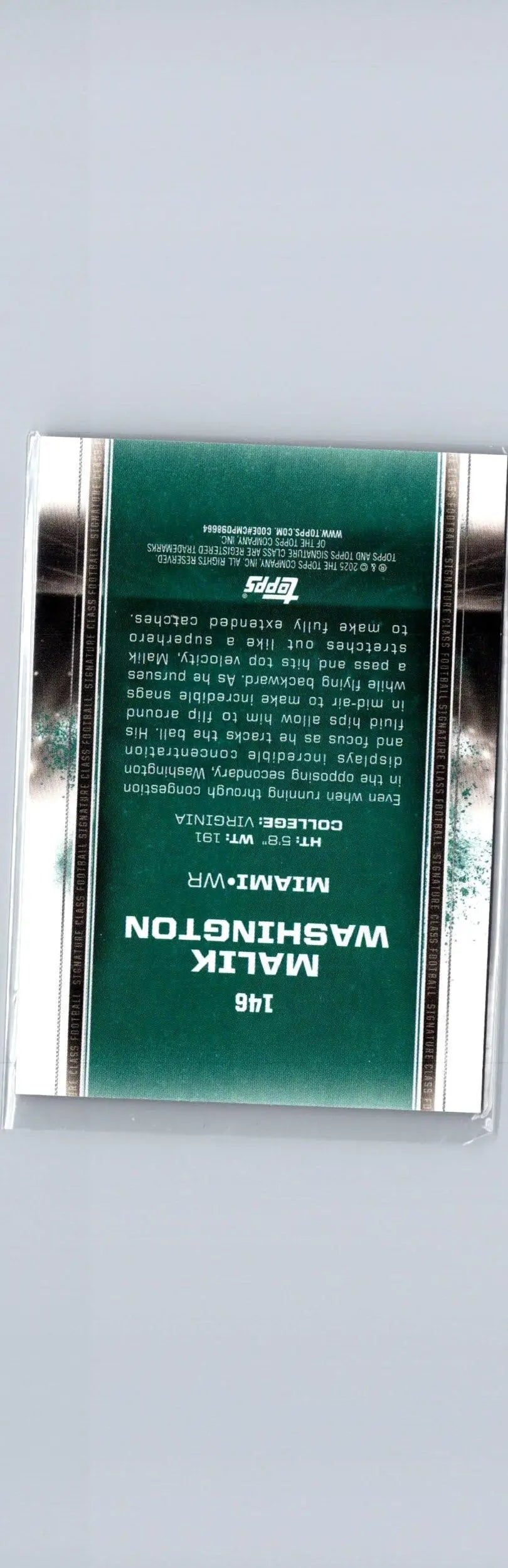 Malik Washington football card from Tops Signature Class 2024 in Malik Washington Bronze style