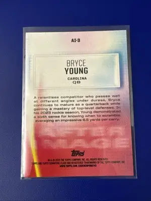 Trading card of Bryce Young for the Carolina Panthers from 2024 Topps Signature Class