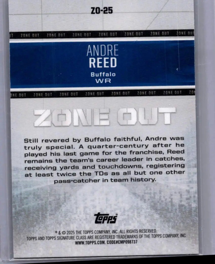 Andre Reed football card from 2024 Topps Signature Class Andre Reed Zone Out series
