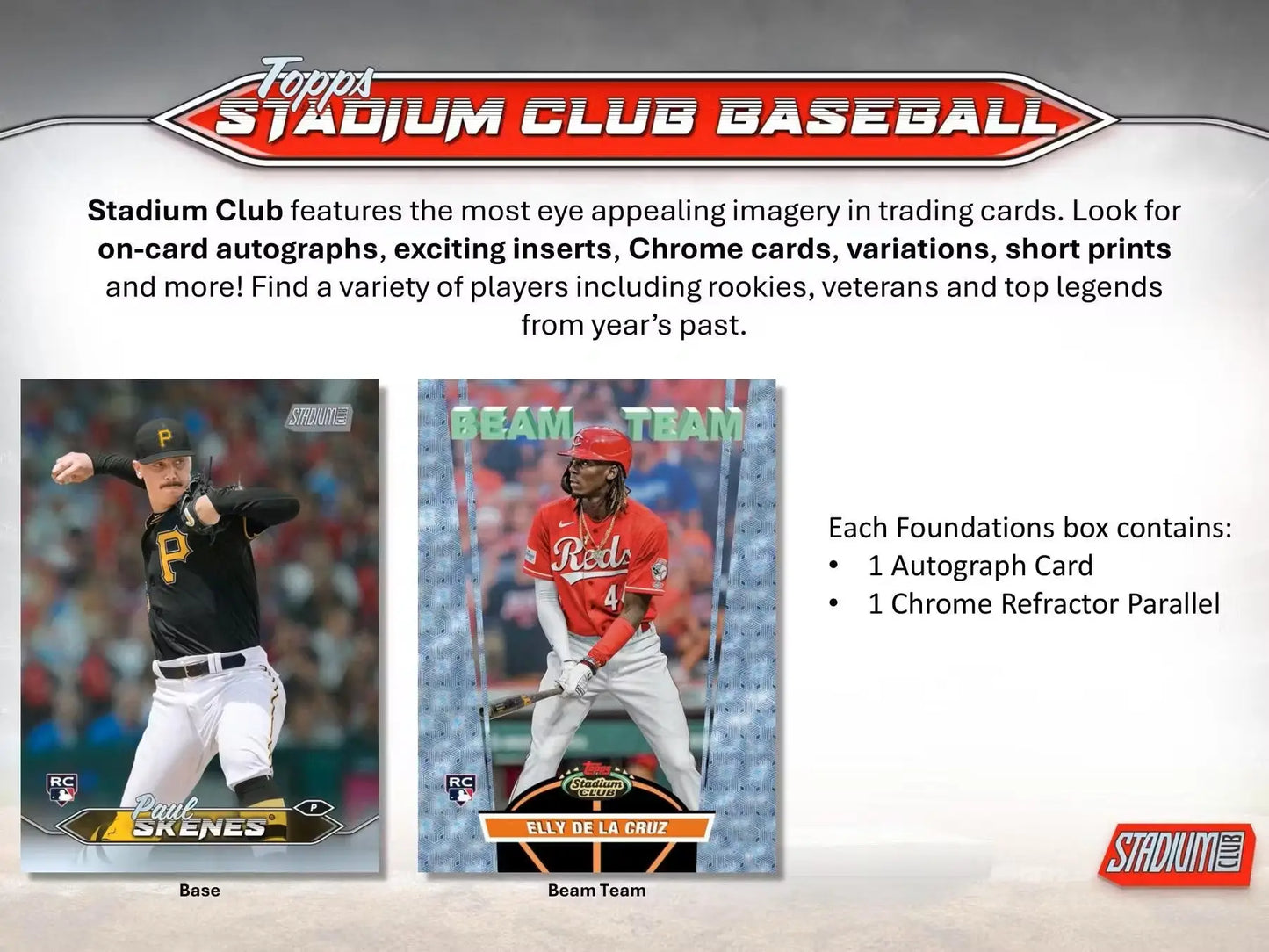 Baseball card advertisement for 2024 Topps Stadium Club Baseball Compact Box