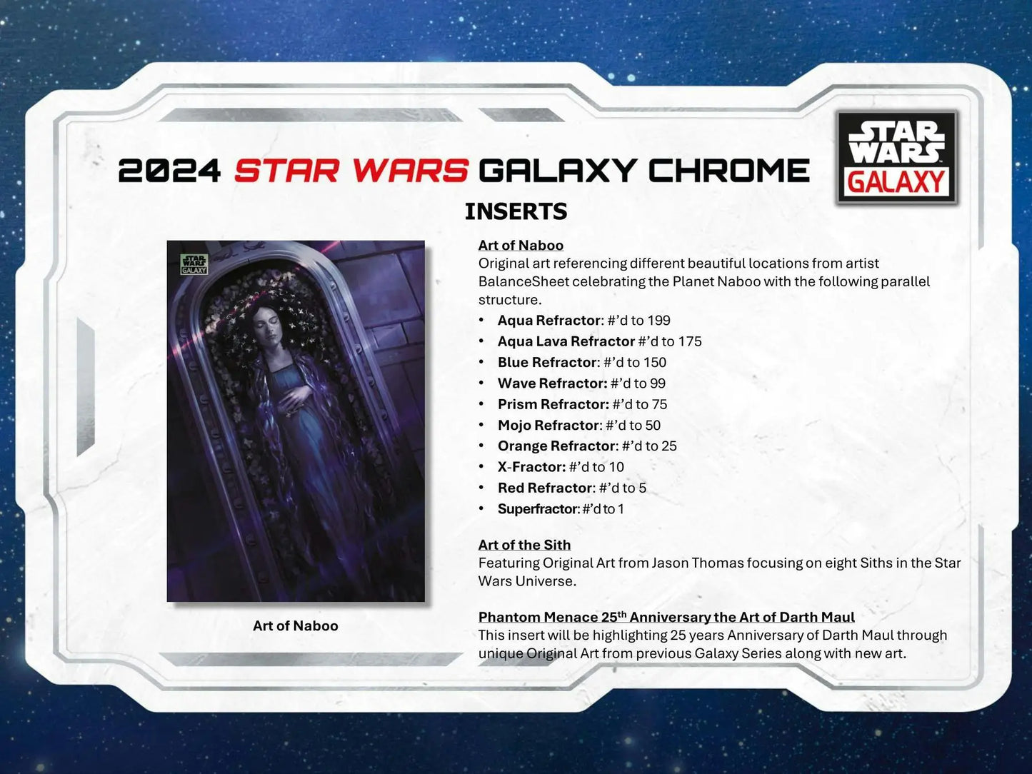 Star Wars Galaxy Chrome trading card with refractor parallel from 2024 Topps Hobby Box