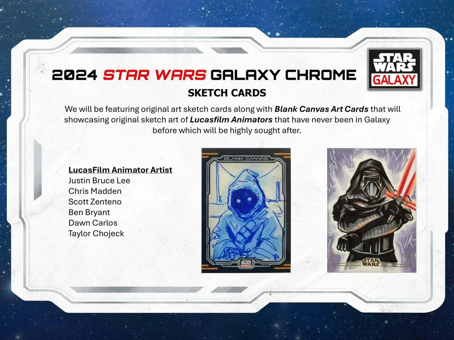 Star Wars Chrome Galaxy sketch cards with refractor parallel and original art inside 2024 Topps Hobby Box