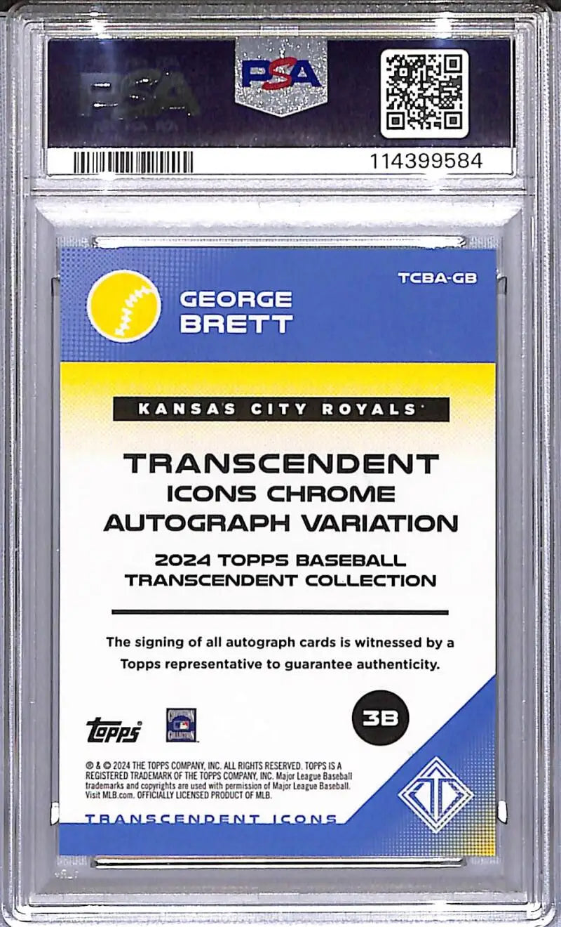 Graded George Brett baseball card from Topps Transcendent Collection showcasing Kansas City Royals