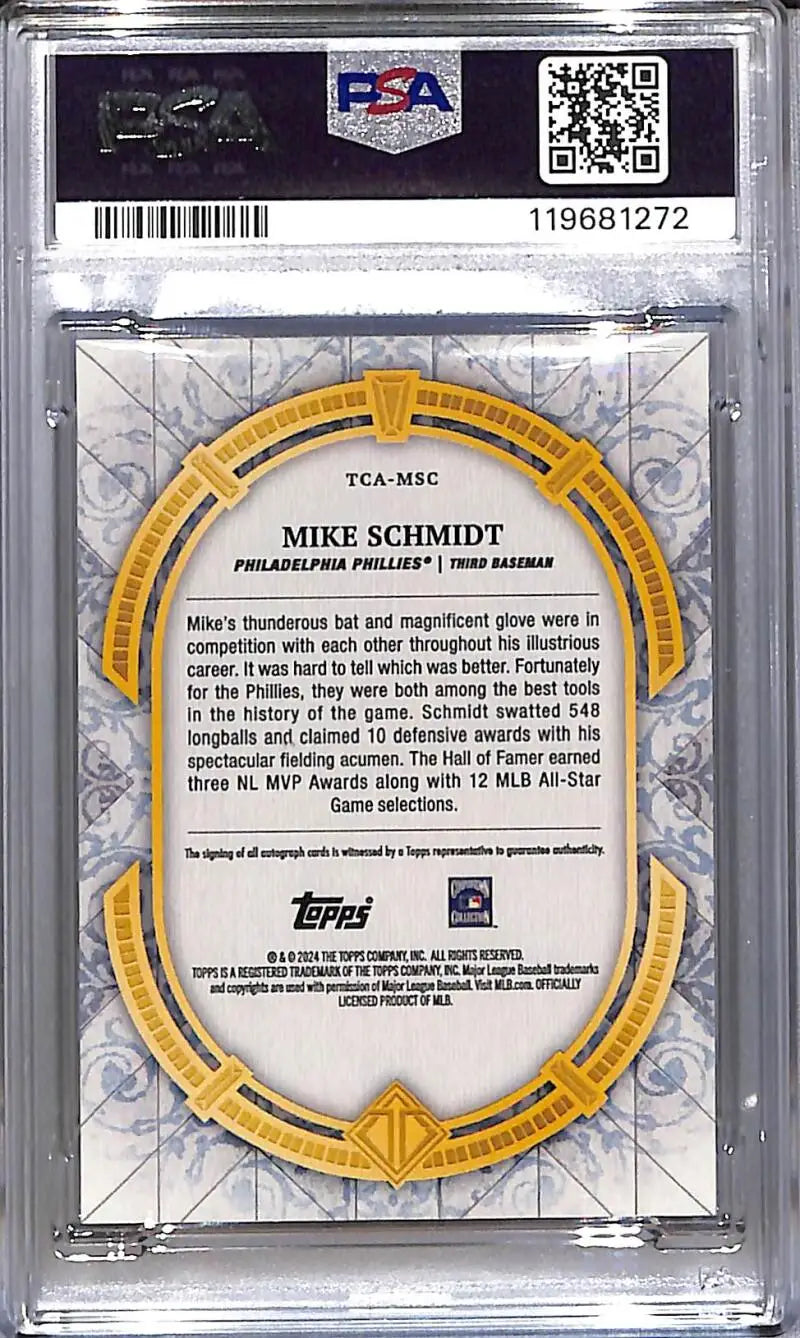 PSA-graded Mike Schmidt baseball card from 2024 Topps Transcendent Collection, GEM MINT